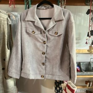 Gray lightweight corduroy jacket with brown buttons